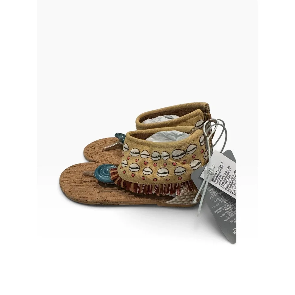 Disney Moana Kids Sandals Tan Shell Print Heart of Te Fiti Fringe US 11/12 NEW